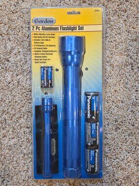 Gordon 2-Piece Aluminum Flashlight Set Blue  #3851New Old Stock NOS